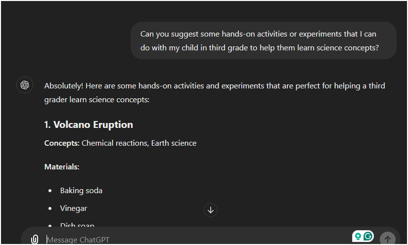 Prompt: Can you suggest some hands-on activities or experiments that I can do with my child in third grade to help them learn science concepts?