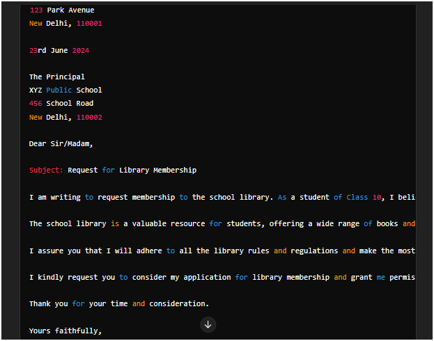 ChatGPT prompt: "Help to write <formal letter> as per class 10 level."