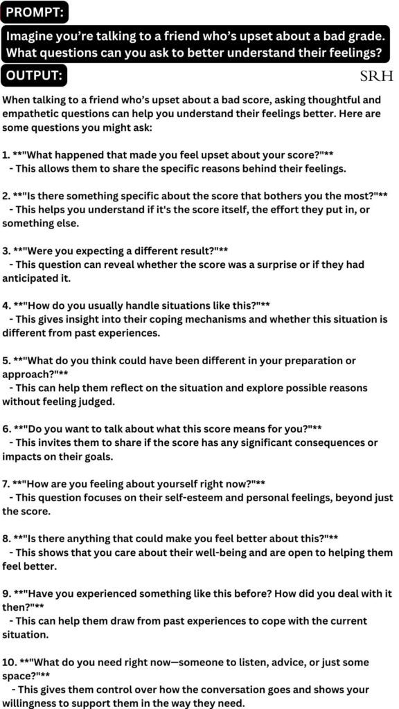 Boost Active Listening and Empathy: ChatGPT Prompts. This output is generated with OpenAI's ChatGPT 4o on 20 August 2024.