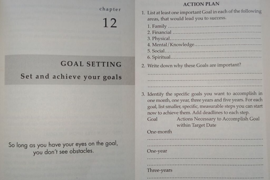 You Can Win Chapter 12 Goal Setting First page and Action Plan page. New Edition Published by Bloomsbury 2017.